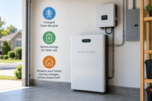 Home battery storage system charged from the grid without solar panels